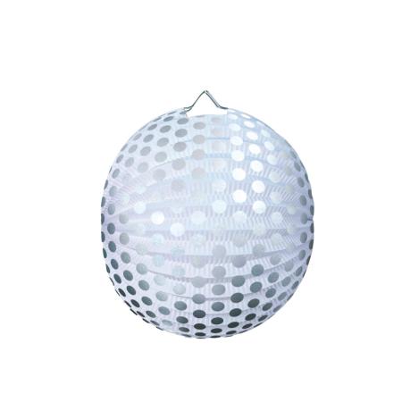 Lampion roztahovací 25 cm - stříbrný puntík