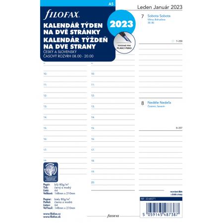 Náhradní vložky do diářů Filofax  -  kalendář A5 2019 týden / 2 strany