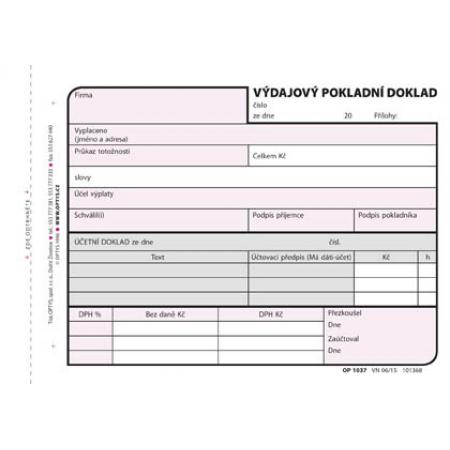 Výdajový pokladní doklad Optys  -  A6 / 100 listů / 1037